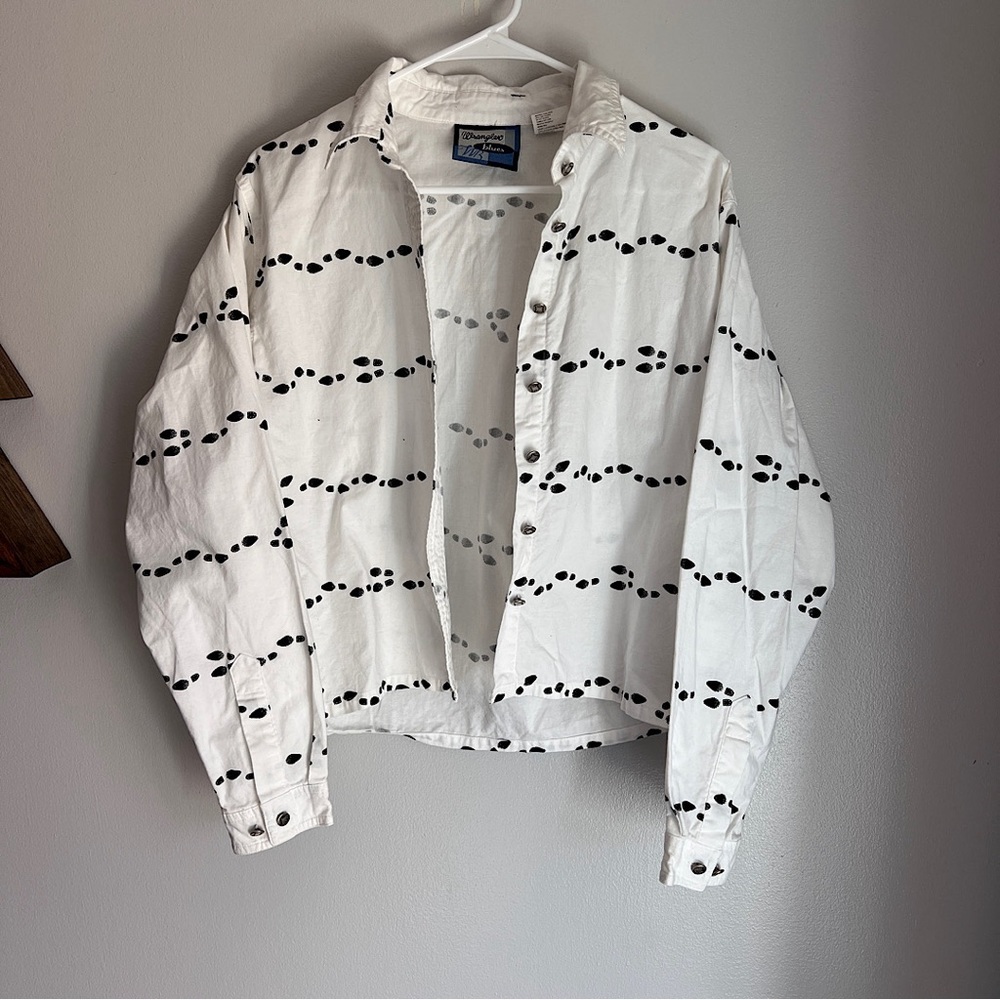 Vintage Wrangler Blues Cowboy Boot Footsteps Button Up Shirt